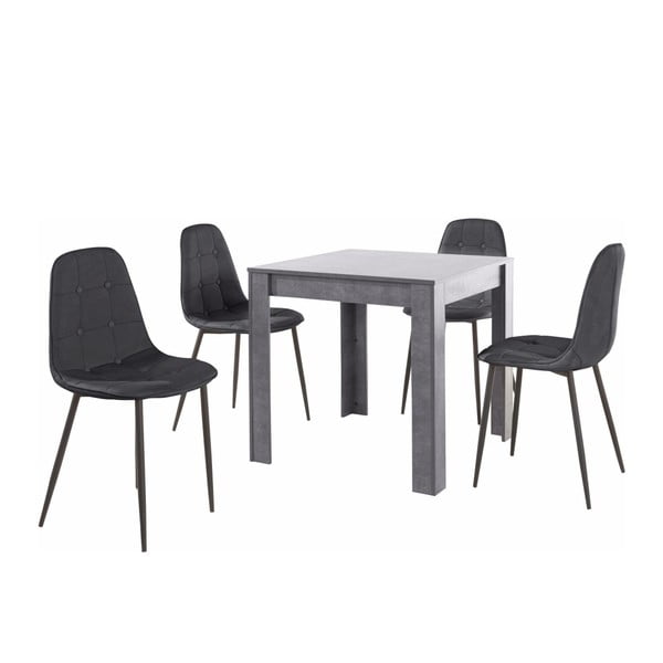 Set šedého jídelního stolu a 4 černých jídelních židlí Støraa Lori Lamar Duro