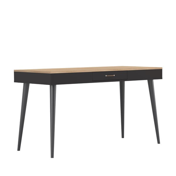 Černý pracovní stůl s deskou v dekoru dubu 134x59 cm - TemaHome-image-4