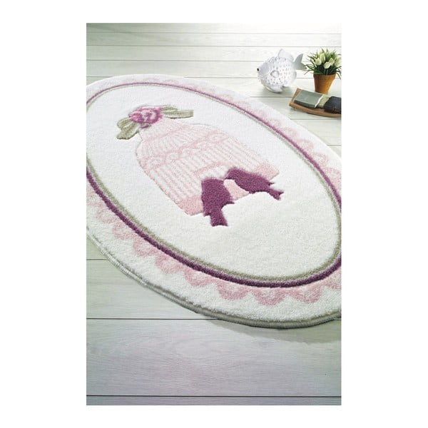 Růžovobílá předložka do koupelny Confetti Bathmats Birdcage, 80 x 130 cm