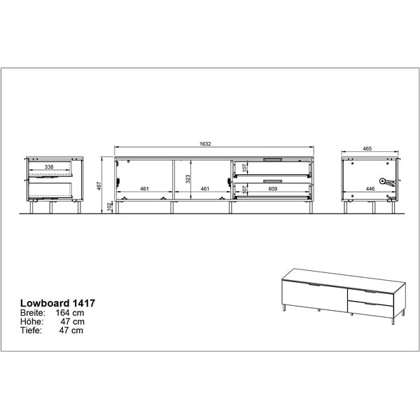 Světle zelený TV stolek 164x47 cm Kenora - Germania-image-4