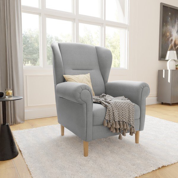 Světle šedé křeslo ušák Swan – Ropez-image-3