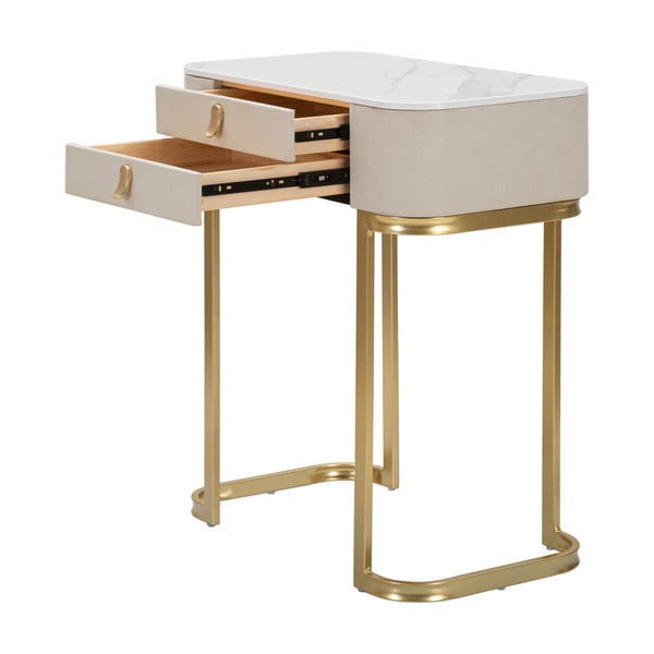 Béžový/ve zlaté barvě konzolový stolek s deskou v dekoru mramoru 40x70 cm Beauty – Mauro Ferretti-image-3