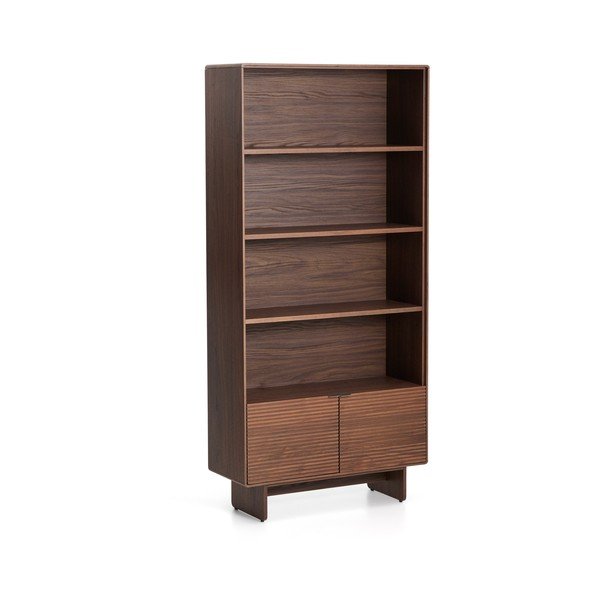 Regál v dekoru ořechu v tmavě přírodní barvě 90x190x35 cm Norlen – Kave Home
