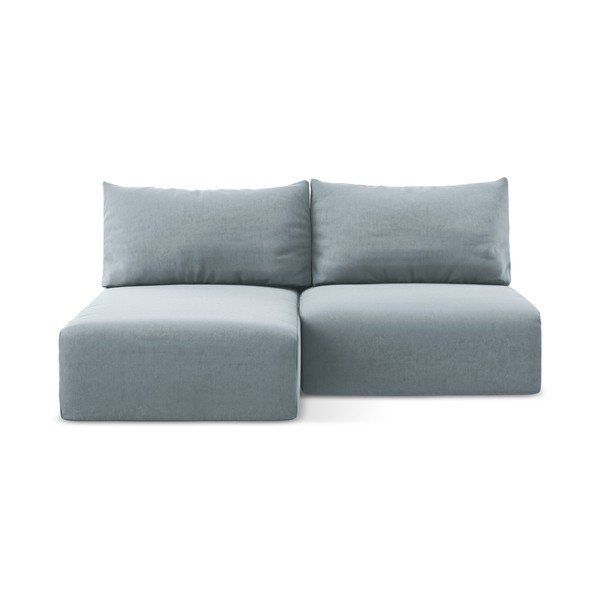 Modrá sametová rozkládací/s úložným prostorem rohová pohovka (levý roh/s lenoškou) Kalena – Makamii