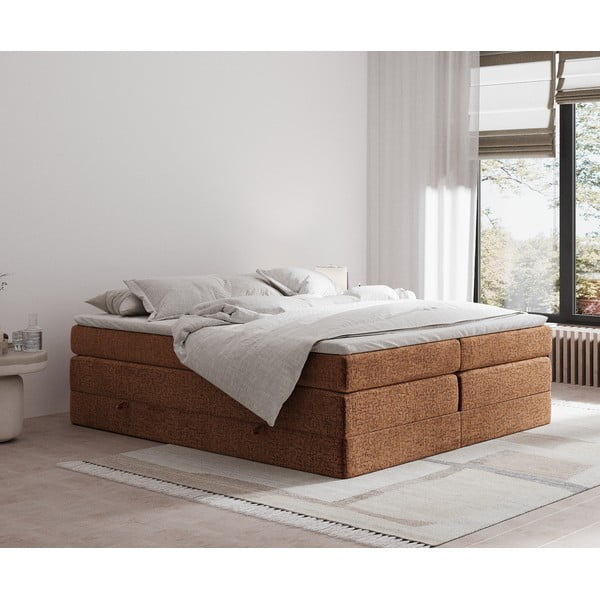 Oranžová boxspring postel s úložným prostorem/bez čela 140x200 cm Juniper – Maison de Rêve-image-1