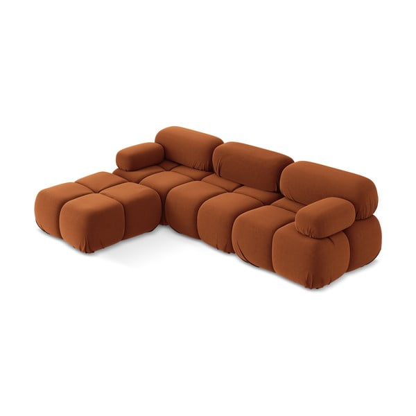 Oranžová sametová modulární rohová pohovka Lokua – Makamii-image-2