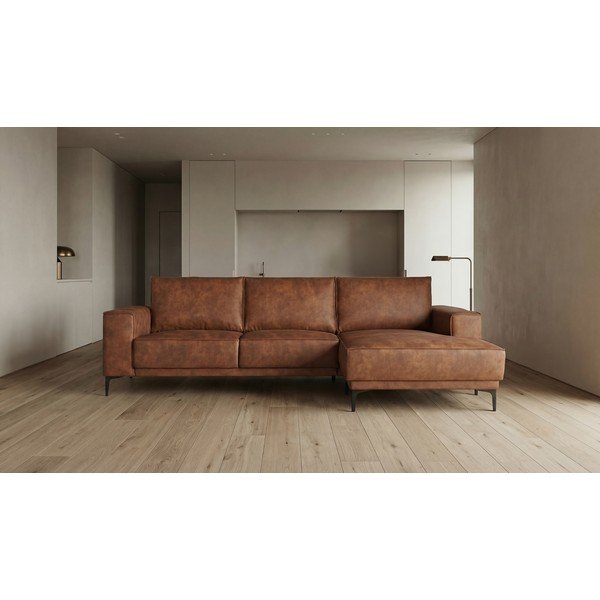 Koňakově hnědá rohová pohovka z imitace kůže (pravý roh) Copenhagen – Scandic-image-4