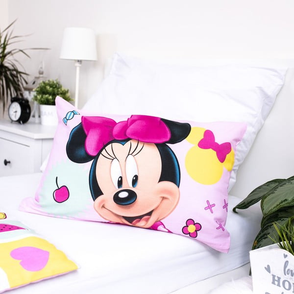 Růžové bavlněné dětské povlečení do postýlky 100x135 cm Minnie "Sweet" – Jerry Fabrics-image-1