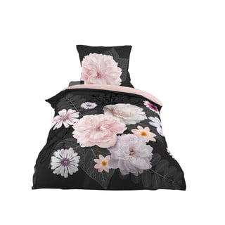Černo-růžové bavlněné povlečení na jednolůžko 140x200 cm Floral – douceur d'intérieur