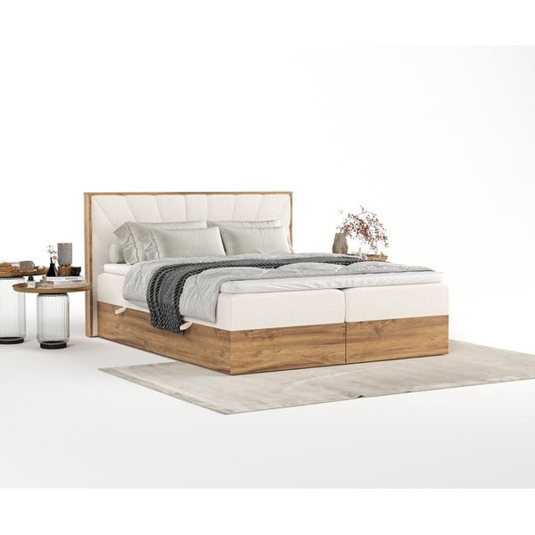 Boxspring postel s úložným prostorem v krémovo-přírodní barvě 140x200 cm Asahi – Maison de Rêve-image-2