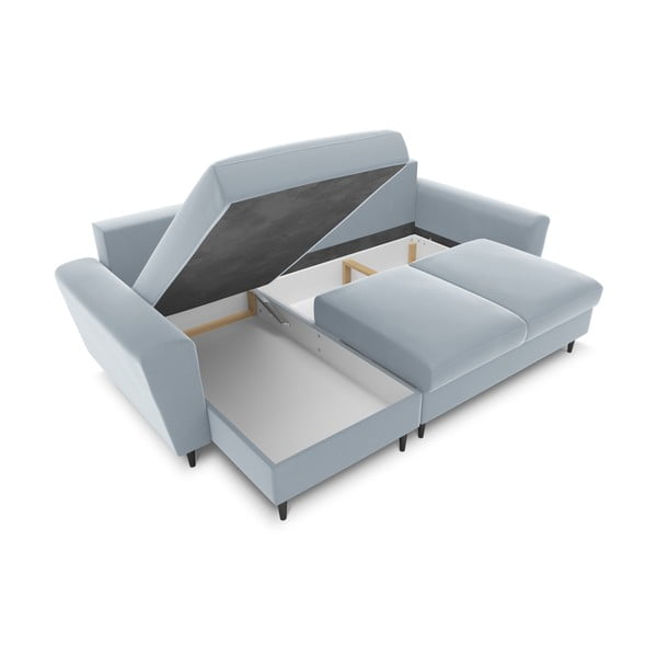 Světle modrá sametová rozkládací/s úložným prostorem rohová pohovka Kyoto – Cosmopolitan Design-image-2