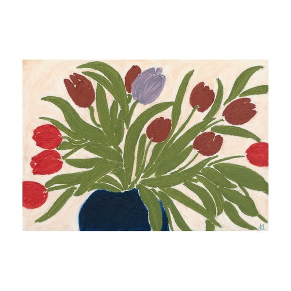 Plakát 70x50 cm Tulips in a Blue Vase – Anine Cecilie Iversen – The Poster Club