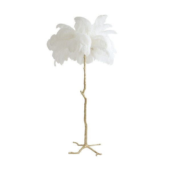 Stojací lampa se stínidlem z peří v bílo-zlaté barvě (výška 180 cm) Feather – Light & Living-image-3