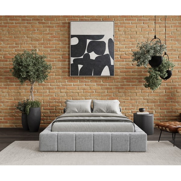 Světle šedá čalouněná dvoulůžková postel s úložným prostorem s roštem 160x200 cm Aruba L – Maison de Rêve-image-1