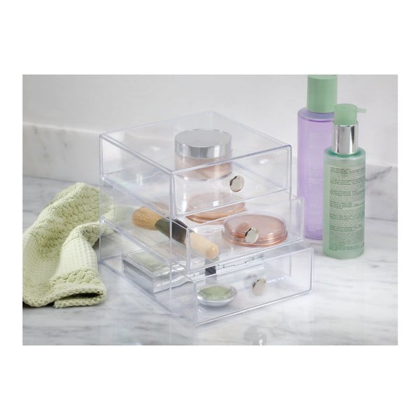 Transparentní úložný box se 3 šuplíky iDesign Original, výška 16,5  cm-image-1