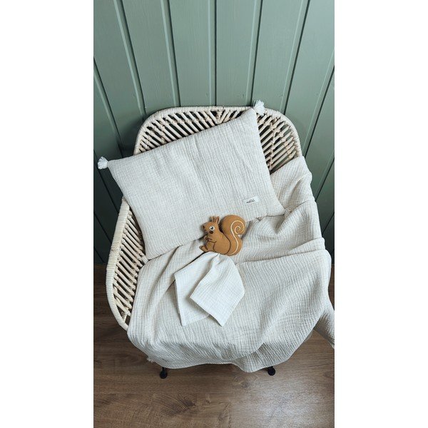 Krémová mušelínová dětská deka a polštář v sadě 100x130 cm Muslin Linen – Malomi Kids-image-3