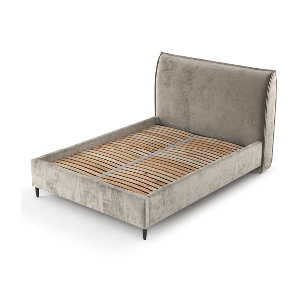 Béžová čalouněná dvoulůžková postel s úložným prostorem s roštem 140x200 cm Shell – Maison de Rêve-image-3