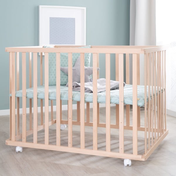 Dětská ohrádka s nastavitelnou výškou/na kolečkách 75x100 cm v přírodní barvě Style – Roba-image-3