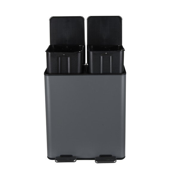 Tmavě šedý ocelový odpadkový koš 2x20 l na tříděný odpad/nášlapný   Aliya – Spirella-image-1