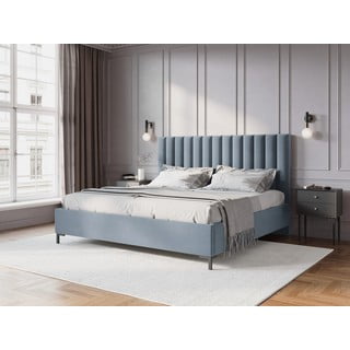 Světle modrá čalouněná dvoulůžková postel s úložným prostorem s roštem 160x200 cm Casey – Mazzini Beds
