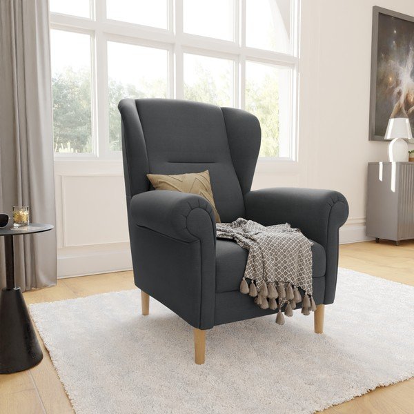 Tmavě šedé křeslo ušák Swan – Ropez-image-3