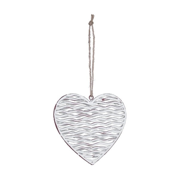 Střední závěsná bílá kovová Dekorace ve tvaru srdce s motivem srdíčka Ego Dekor, 10 x 9,5 cm