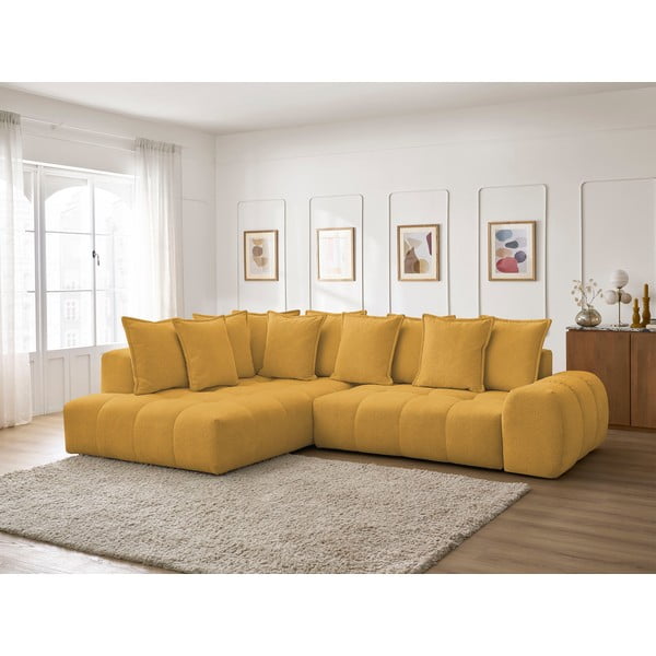 Žinylková rozkládací/s úložným prostorem rohová pohovka v hořčicové barvě (levý roh/do L) Everest – Bobochic Paris-image-1