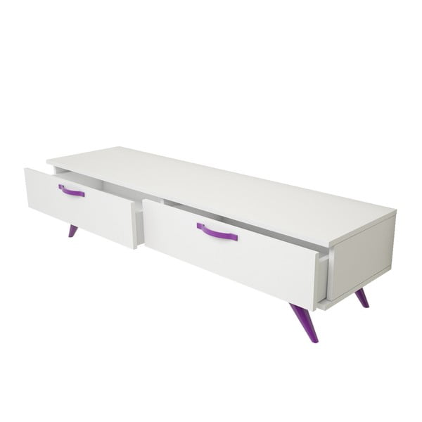 Bílý TV stolek s fialovýma nohama Magenta Home Coulour Series, šířka 150 cm