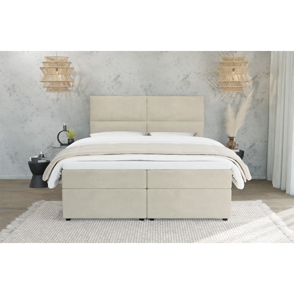 Béžová boxspring postel s úložným prostorem 160x200 cm Rico – Ropez-image-2