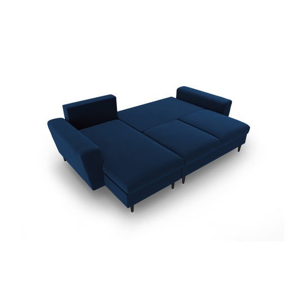 Modrá sametová rozkládací/s úložným prostorem rohová pohovka Kyoto – Cosmopolitan Design-image-2