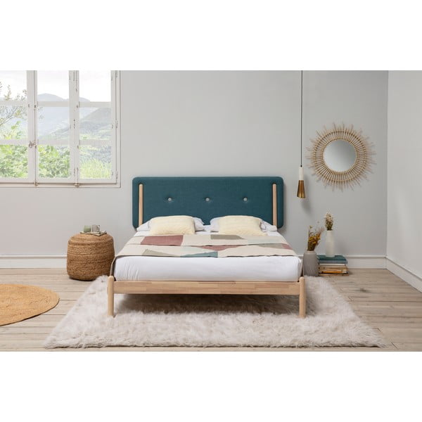 Dřevěná postel s tyrkysově modrým čelem Marckeric Annie, 160 x 200 cm-image-1