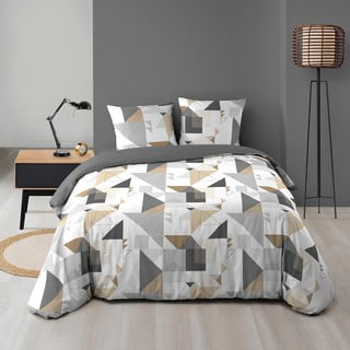 Bílo-šedé prodloužené povlečení na dvoulůžko z mikrovlákna 240x220 cm Trigone – douceur d'intérieur