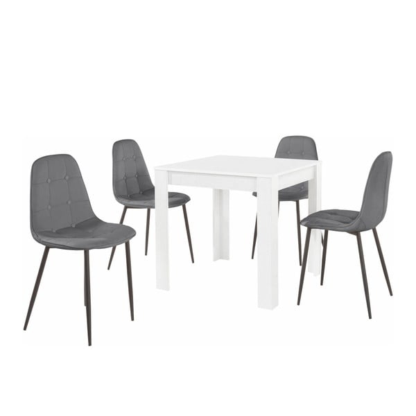 Set bílého jídelního stolu a 4 šedých jídelních židlí Støraa Lori Lamar Duro