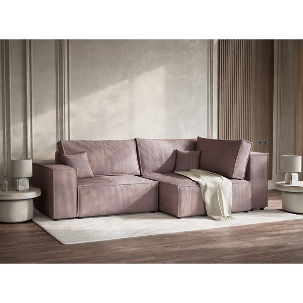 Fialová manšestrová rozkládací/s úložným prostorem rohová pohovka (pravý roh/do L) Tonga – Maison de Rêve-image-4