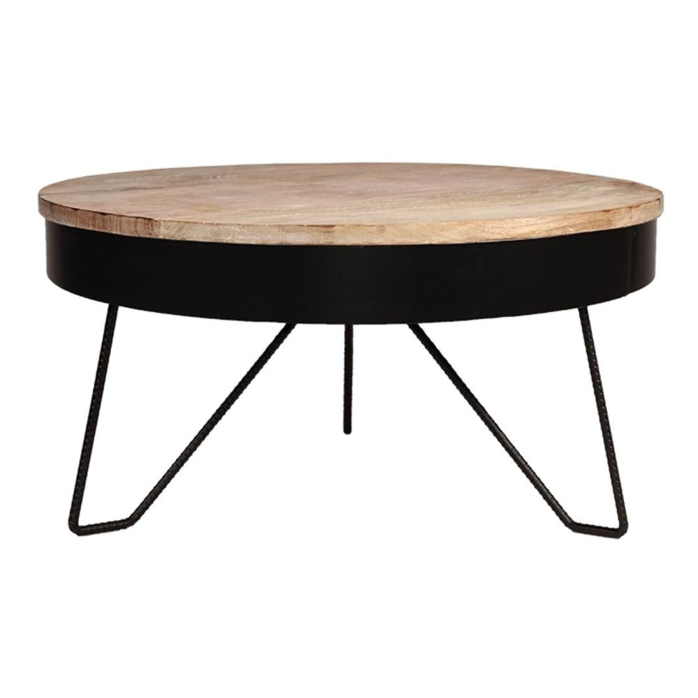 Černý konferenční stolek s deskou z mangového dřeva LABEL51 Saran, ⌀ 80 cm