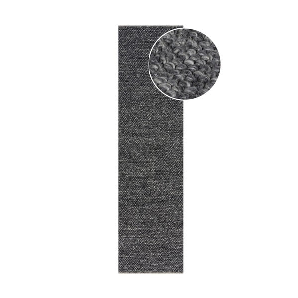 Tmavě šedý ručně tkaný běhoun s příměsí vlny 60x230 cm Minerals – Flair Rugs