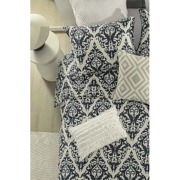 Černo-béžové 4dílné prodloužené povlečení na dvoulůžko s prostěradlem z bavlny Renforcé 200x220 cm Damask – Mila Home-image-2