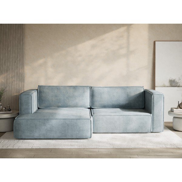 Světle modrá žinylková rozkládací/s úložným prostorem rohová pohovka (levý roh/s lenoškou) Velto – Maison de Rêve-image-1