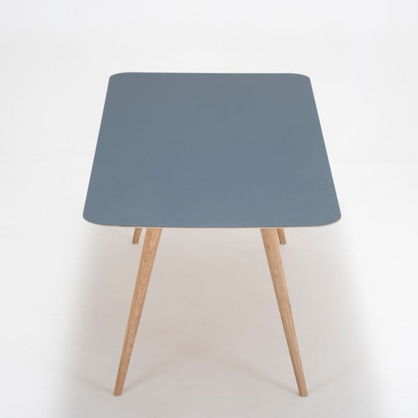 Jídelní stůl z masivního dubového dřeva s tmavě modrou deskou Gazzda Linn, 200 x 90 cm-image-2