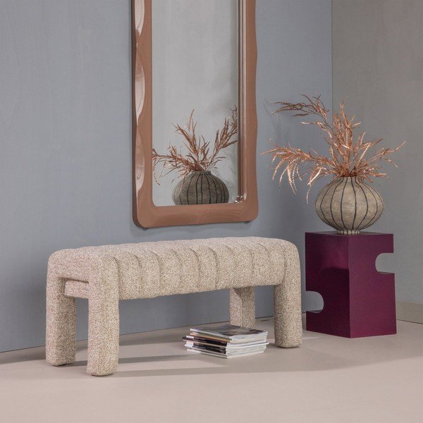 Světle hnědá polstrovaná lavice z textilie bouclé Frex – WOOOD-image-1