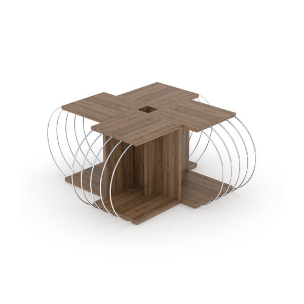 4dílný variabilní konferenční stolek v dekoru ořechového dřeva Rachel