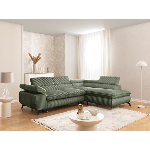 Zelená manšestrová rohová pohovka (pravý roh/do L) Marbeya  – Ropez-image-1