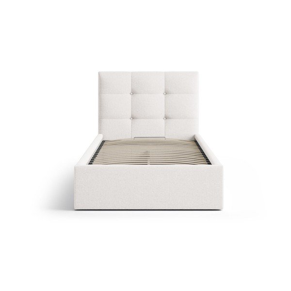 Krémová čalouněná jednolůžková postel s úložným prostorem s roštem 90x200 cm Phaedra – Micadoni -image-3