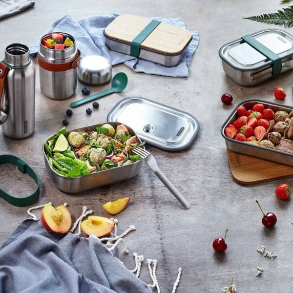 Nerezová svačinová krabička se zeleným páskem Black + Blum, 1000 ml-image-1