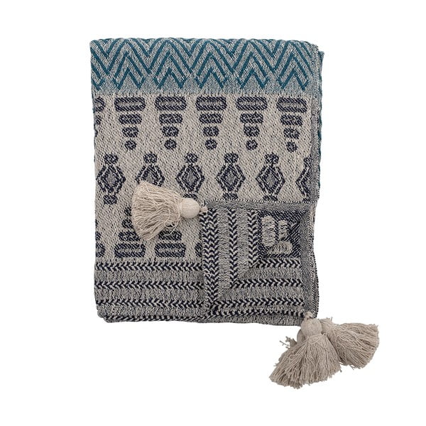 Šedo-modrá deka Bloomingville Ornaments, 160 x 130 cm-image-3