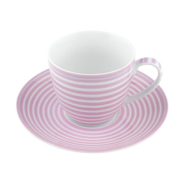 Porcelánový šálek s podšálkem Lines, růžový  4 ks