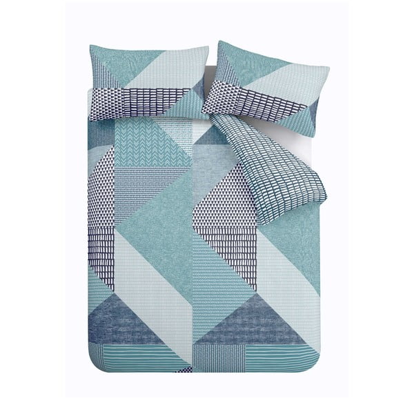 Zelenomodré povlečení na jednolůžko 135x200 cm Larsson Geo – Catherine Lansfield