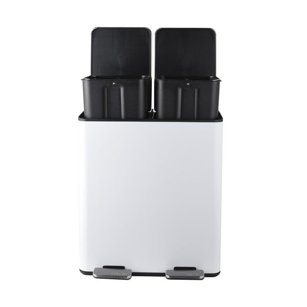 Matně bílý ocelový odpadkový koš 2x20 l na tříděný odpad/nášlapný   Aliya – Spirella-image-3