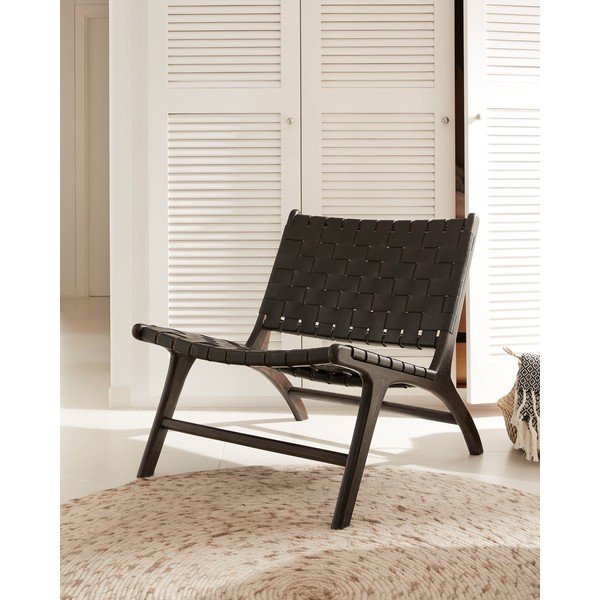 Černé křeslo s výpletem Calixta - Kave Home-image-1