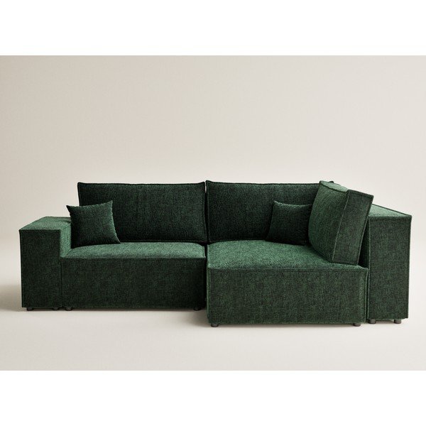 Tmavě zelená žinylková rozkládací/s úložným prostorem rohová pohovka (pravý roh/do L) Tonga – Maison de Rêve-image-2